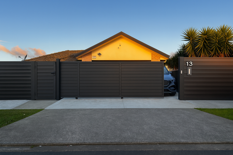  Black Aluminum Driveway gate，with horizental blades