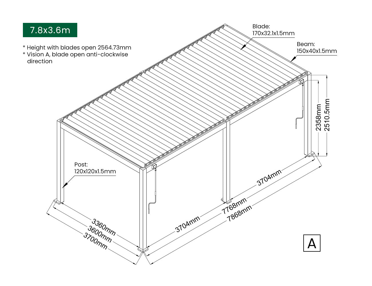 Baltic Manual Freestanding Louvre Roof Aluminium Pergola